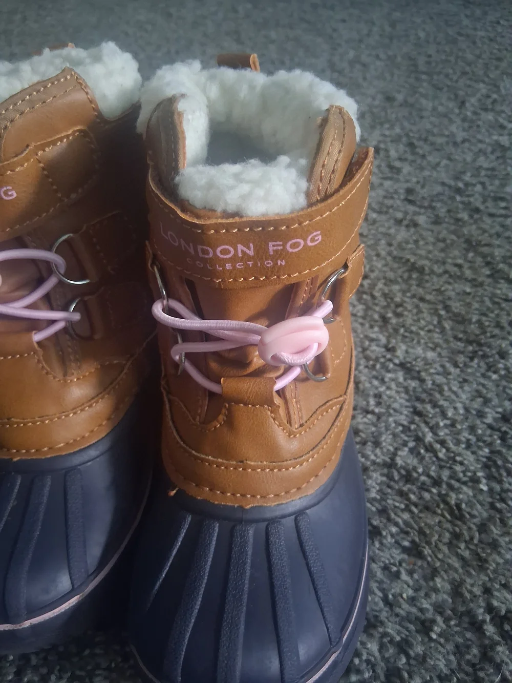 London Fog Kids Brown and Navy Winter Boots with Pink Lace